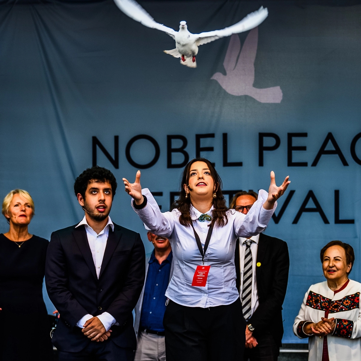 release of peace dove on stage