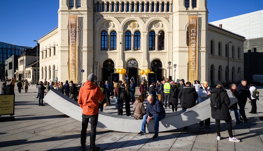 The announcement of the Peace Prize in 2024, the outside of the nobel peace center.