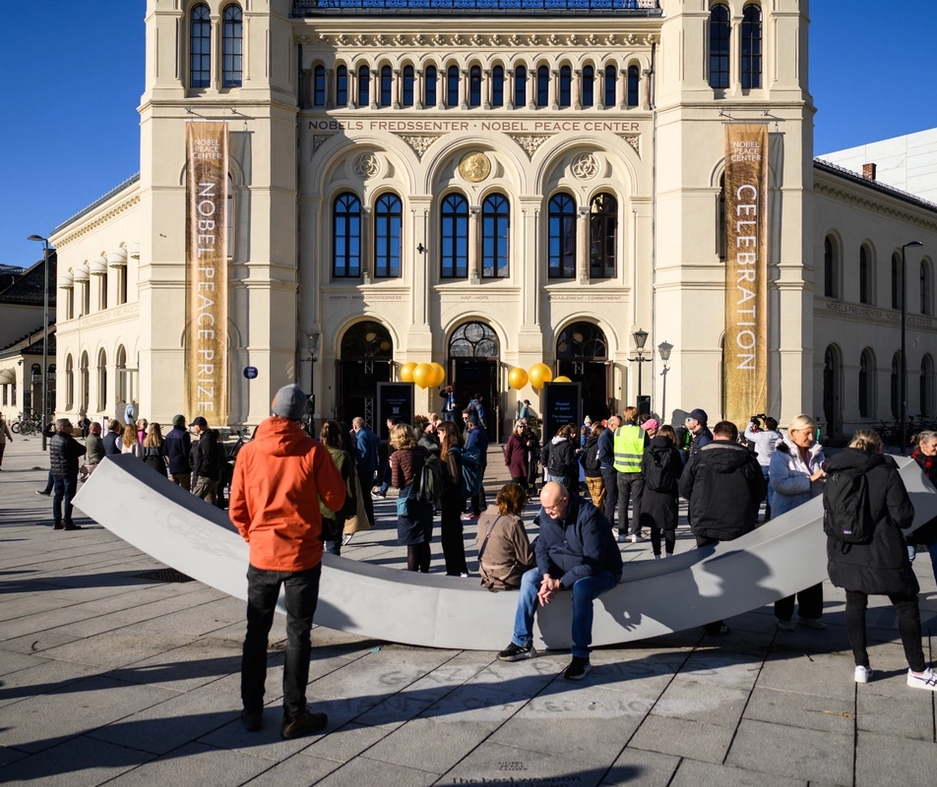 The announcement of the Peace Prize in 2024, the outside of the nobel peace center.