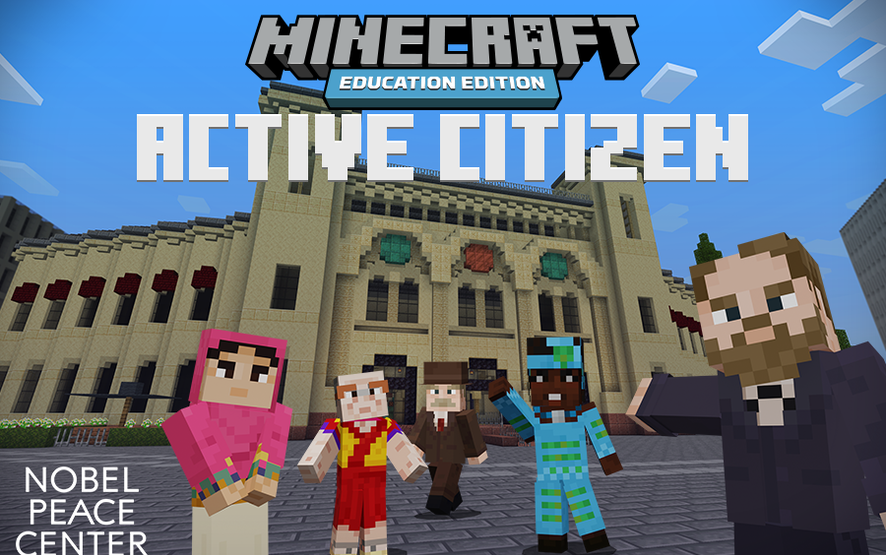 Graphic of Peace Prize laureates in the Minecraft world