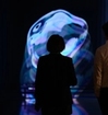 from the exhibition, in front of an art piece.