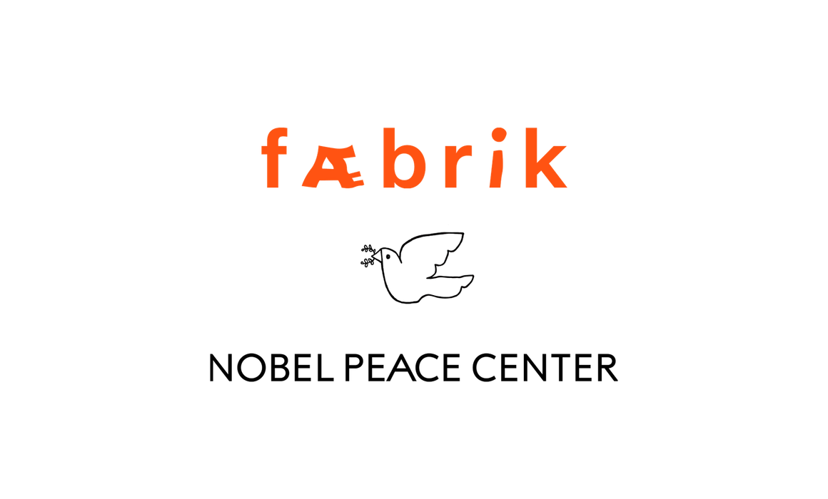 fæbrik logo and nobel peace center logo, with a dove in between