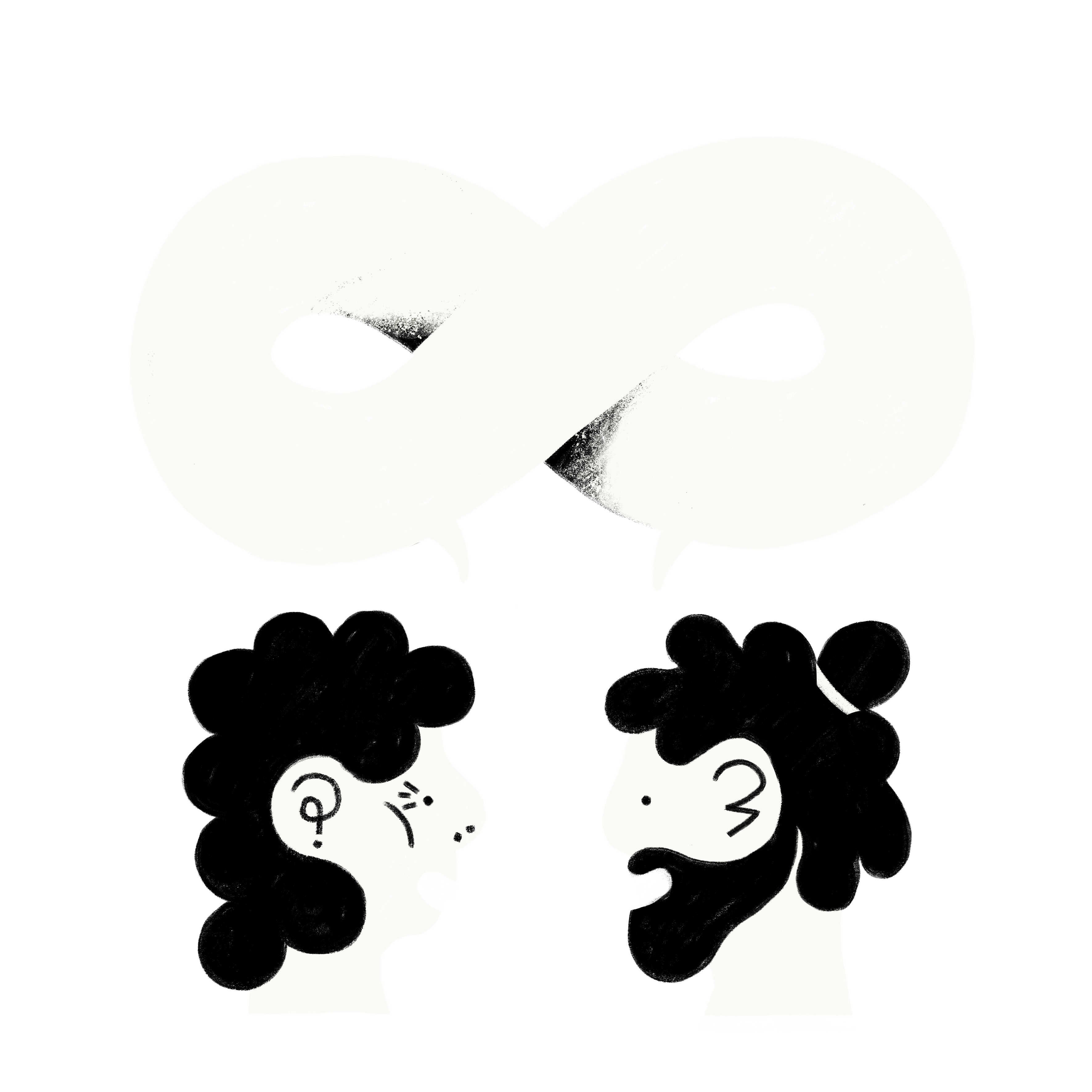 illustrasjon av to personer som prater sammen.