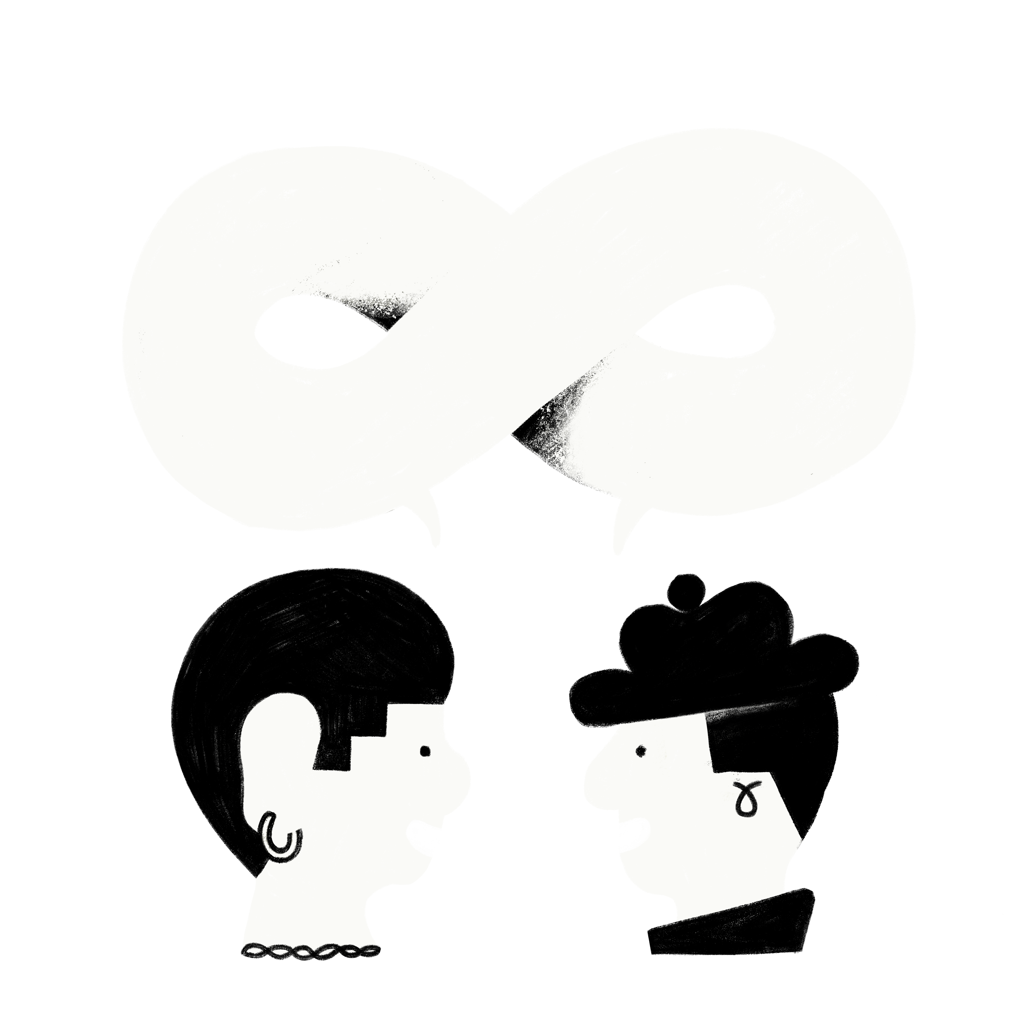 illustrasjon av to personer som prater sammen.