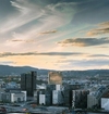 Oslo utsiktsbilde, man se barcode/bjørvika og himmel.