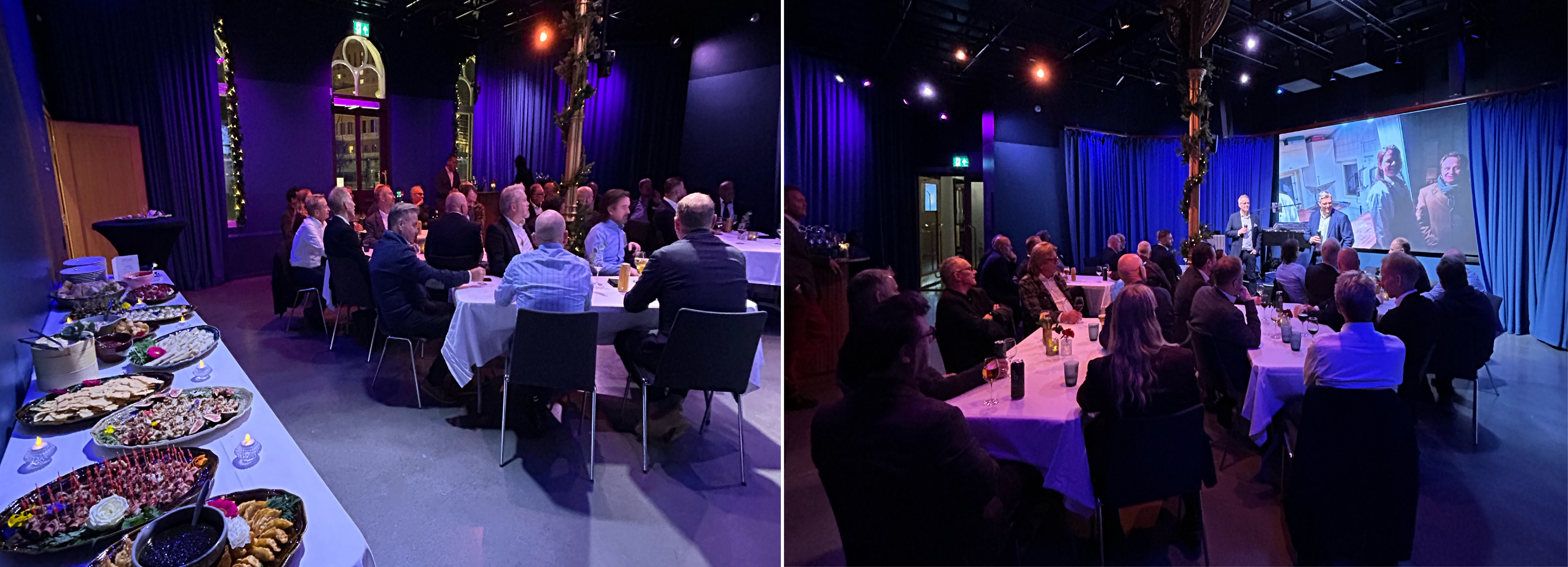 her vises det hvordan bufeet ser ut, samt oppsett med 6 personer på hvert bord.