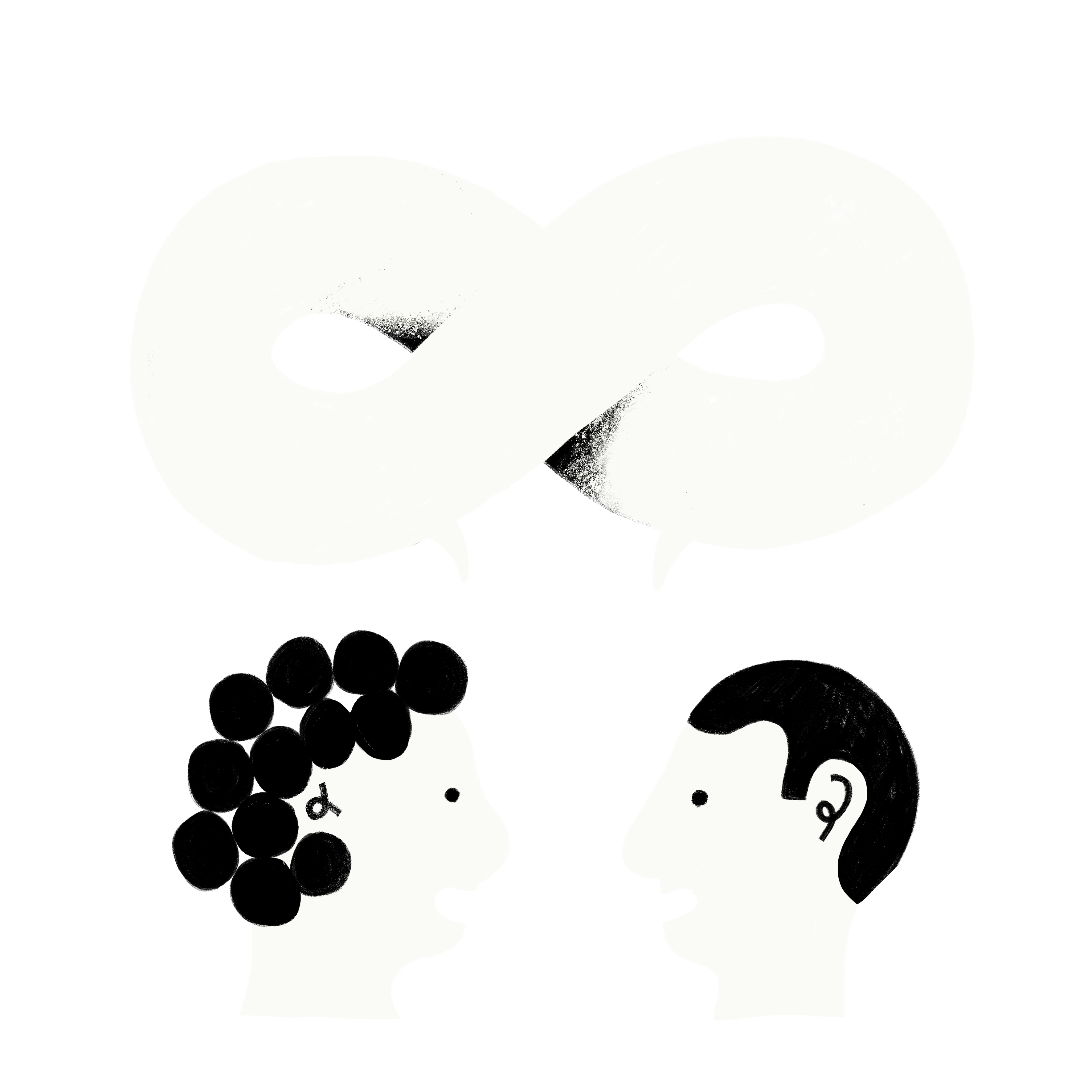 illustrasjon av to personer som prater sammen.