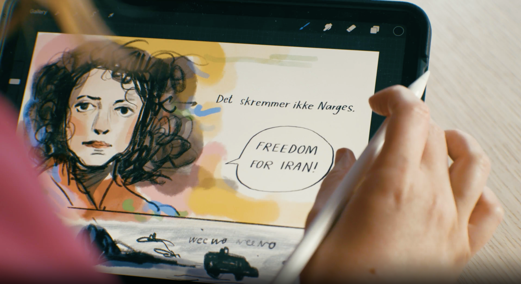 tegning av tegneserie på ipad.