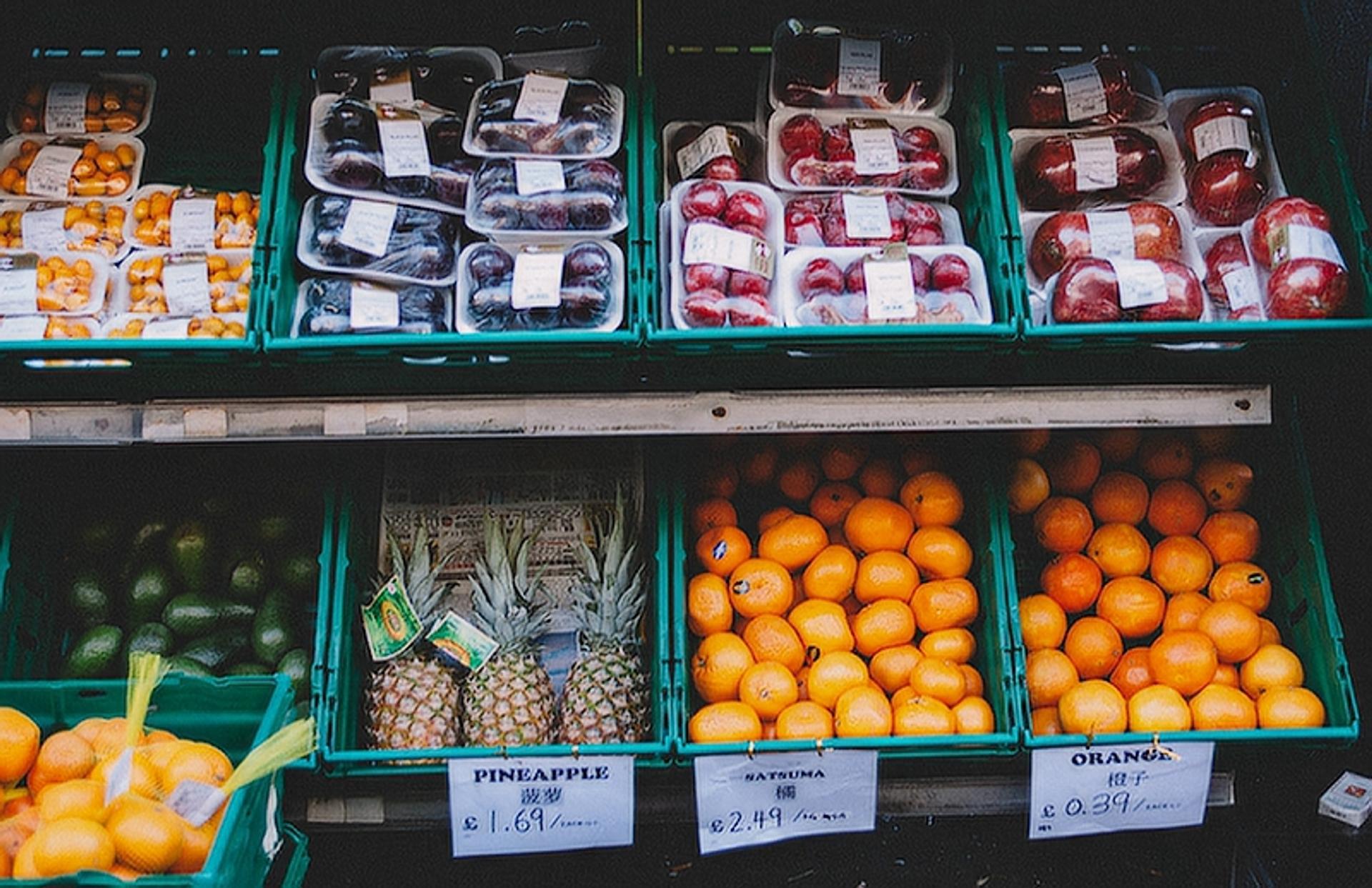 Fresh fruits for sale at grocery store market