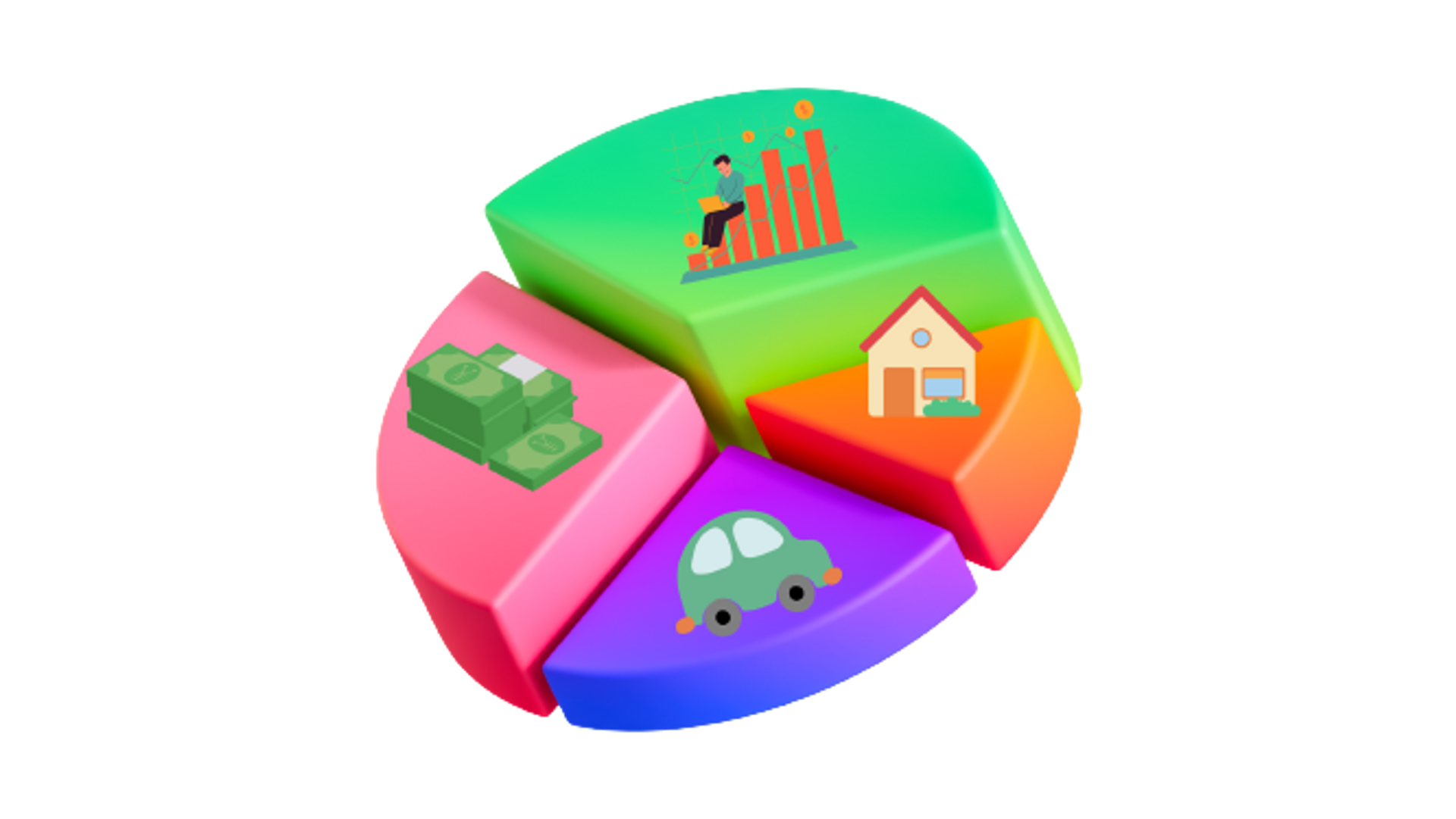 Digital art of a chart pie with different asset classes sitting on each piece