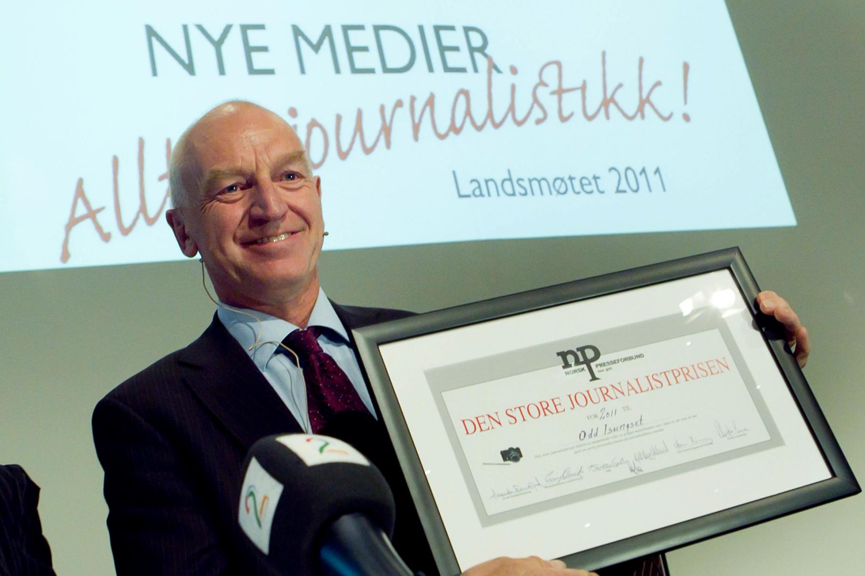 Odd Isungset får Fritt Ords honnør for sitt arbeid med Nygaard-saken. Her fra 2011, da han ble tildelt Den store journalistprisen for arbeidet med samme sak. (Foto: Heiko Junge, NTB Scanpix)
