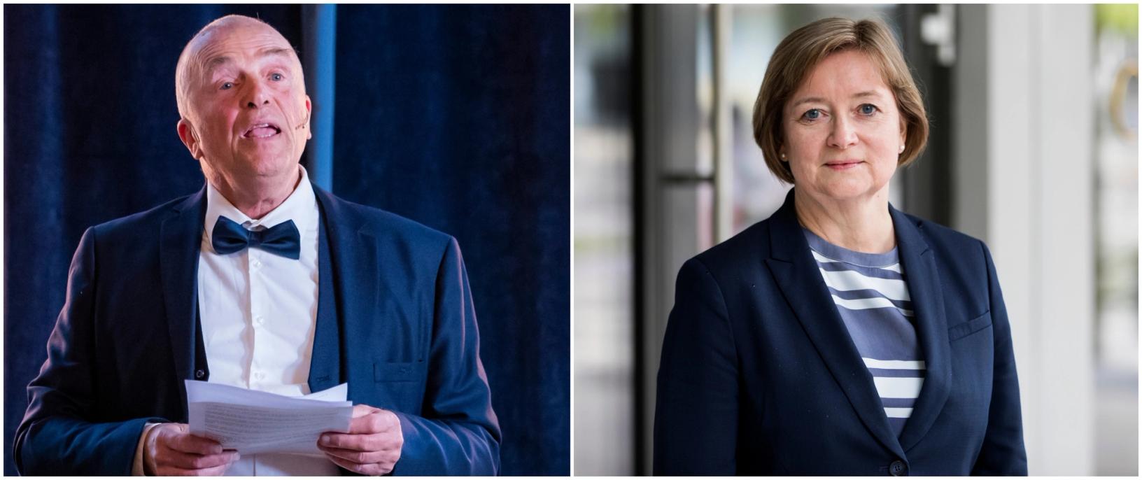 Document-redaktør Hans Rustad (t.v) og styreleder i Norsk Redaktørforening, Hanna Relling Berg (t.h.)(Foto: NTB)