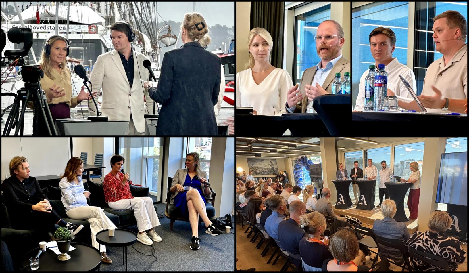 Bildene er fra de ulike tre debattene der NR var medarrangør under Arendalsuka - debatt om desinformasjon og demokrati, medienes rolle og tiktok i retten. Foto. Hege Iren Frantzen/Reidun Kjelling Nybø