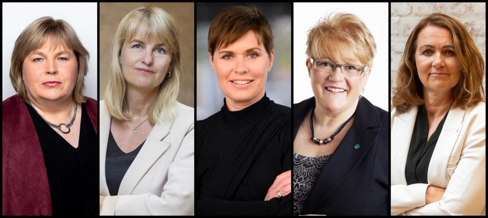 Disse har undertegnet høringsuttalelsen: F.v. Elin Floberghagen (NP), Randi Øgrey (MBL), Ina Lindahl Nyrud (NJ), Trine Skei Grande (Forleggerforeningen) og Reidun K. Nybø (NR).