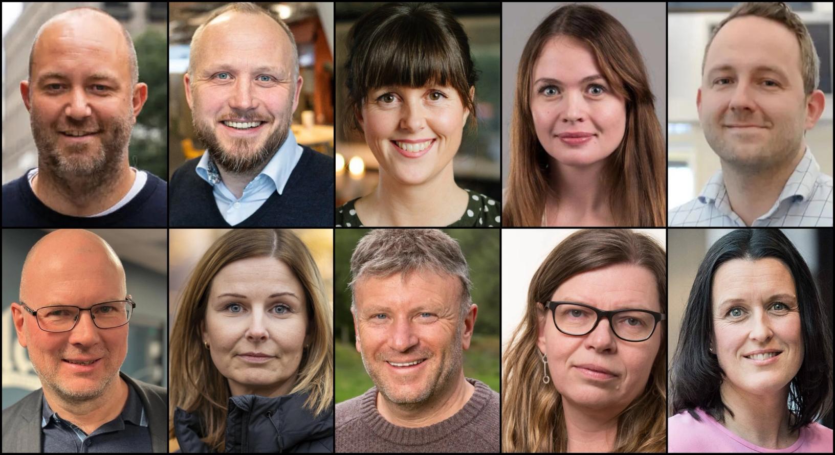 Øverst f.v. Yngve Garen Svardal (KOM24), Rune Møklebust (NRK Vest), Marie Olaussen (Tønsbergs Blad), Katleen Buer (Dagsavisen) og Erik Wold Aunemo (Tønsbergs Blad). Nederst f.v. Thor Sørum-Johansen (Oppland Arbeiderblad), Tonje E. Skjørtvedt (Østlands-Posten), Vebjørn Selbekk (Dagen), Hilde Kristiansen (NTB) og Nina Einem (NRK).