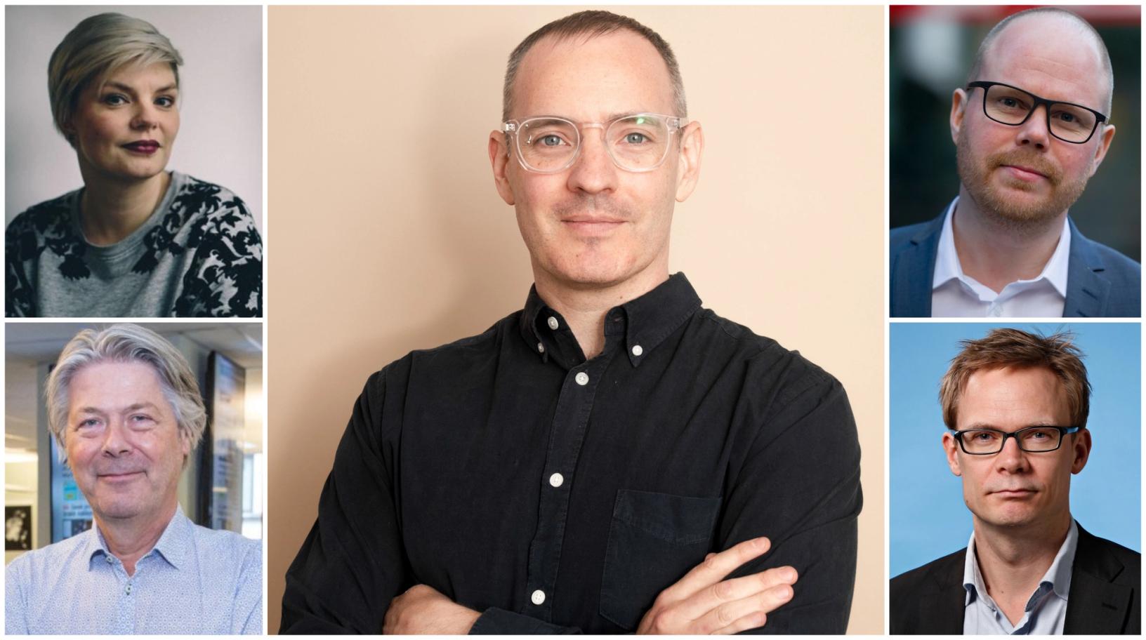 Craig Silverman (i midten) kommer til Oslo Redaktørforenings årsmøte 5. mars. Espen Aas leder møtet, mens SKUP-leder og Faktisk-journalist Silje Skiphamn, Nettavisens nyhetsredaktør Erik Stephansen og VG-redaktør Gard Steiro er blant deltakerne i møtet.