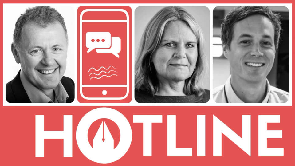 Gjester i femte episode av NRs podkast er f.v. Gunnar Stavrum, ansvarlig redaktør i Nettavisen, Solfrid Rød, ansvarlig redaktør i fagbladet Fontene og Øystein Brenne, utviklingsredaktør i VG.(Foto: Nettavisen/Fontene/Medier24)