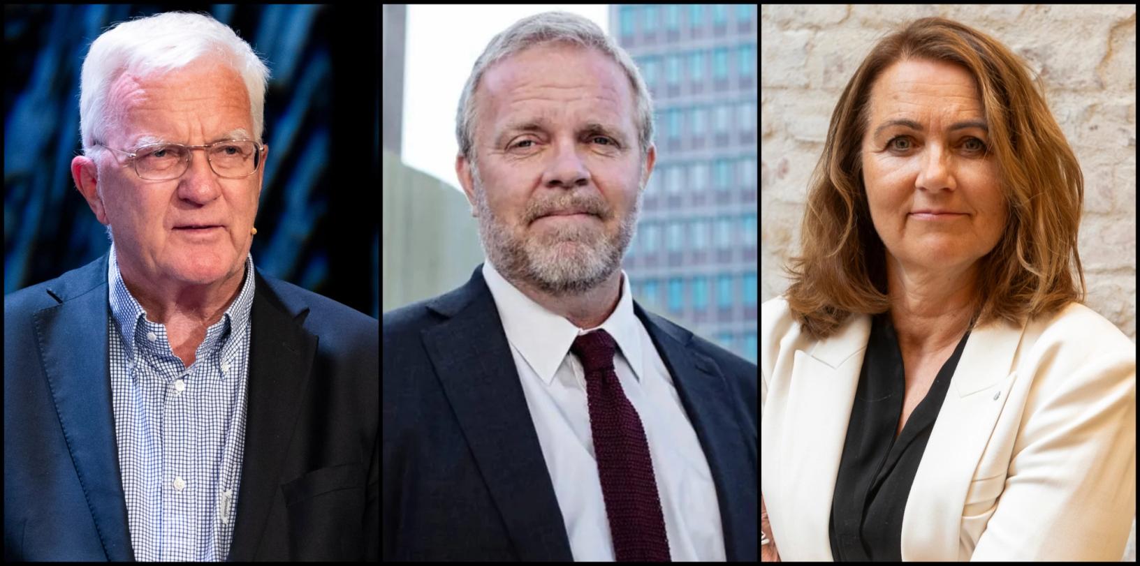 Ansvarlig redaktør i Kapital Trygve Hegnar (f.v.), prosessfullmektig Jon Wessel-Aas og NRs generalsekretær Reidun Kjelling Nybø er alle enige om at det er viktig å anke dommen fra tingretten på grunn av sakens prinsipielle betydning for norsk presse.  Foto: NTB/Foto: Monica Kvaale/ Jonas Laksekjøn