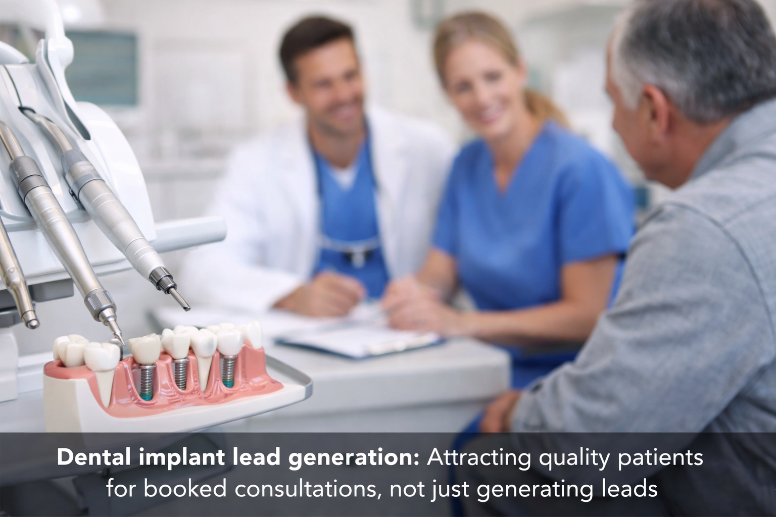 Dentist consultation about dental implants, highlighting effective dental implant lead generation.