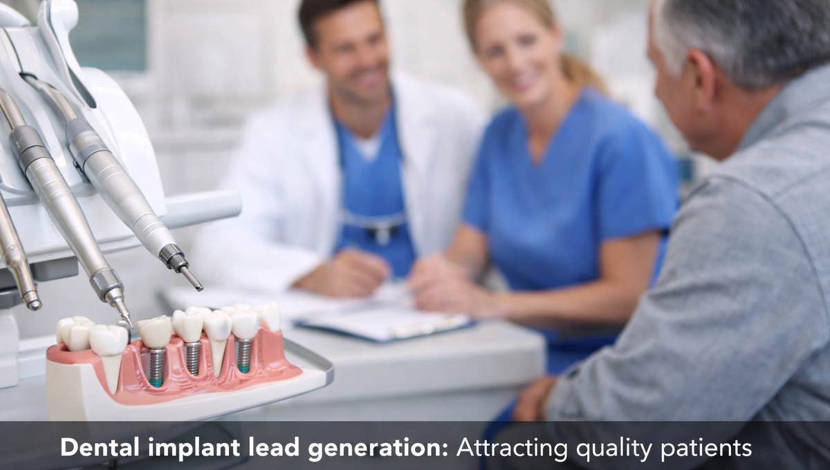 Dentist consultation about dental implants, highlighting effective dental implant lead generation.