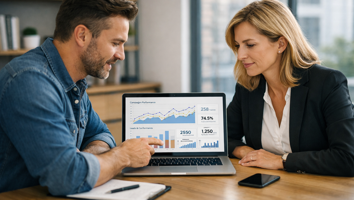Dentist and patient discussing a dental implant treatment plan and financing options during a consultation.