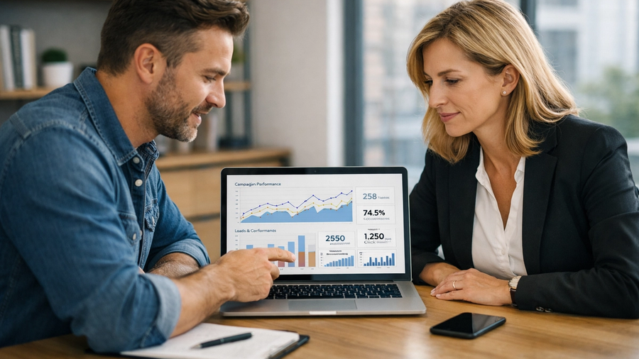 Dentist and patient discussing a dental implant treatment plan and financing options during a consultation.