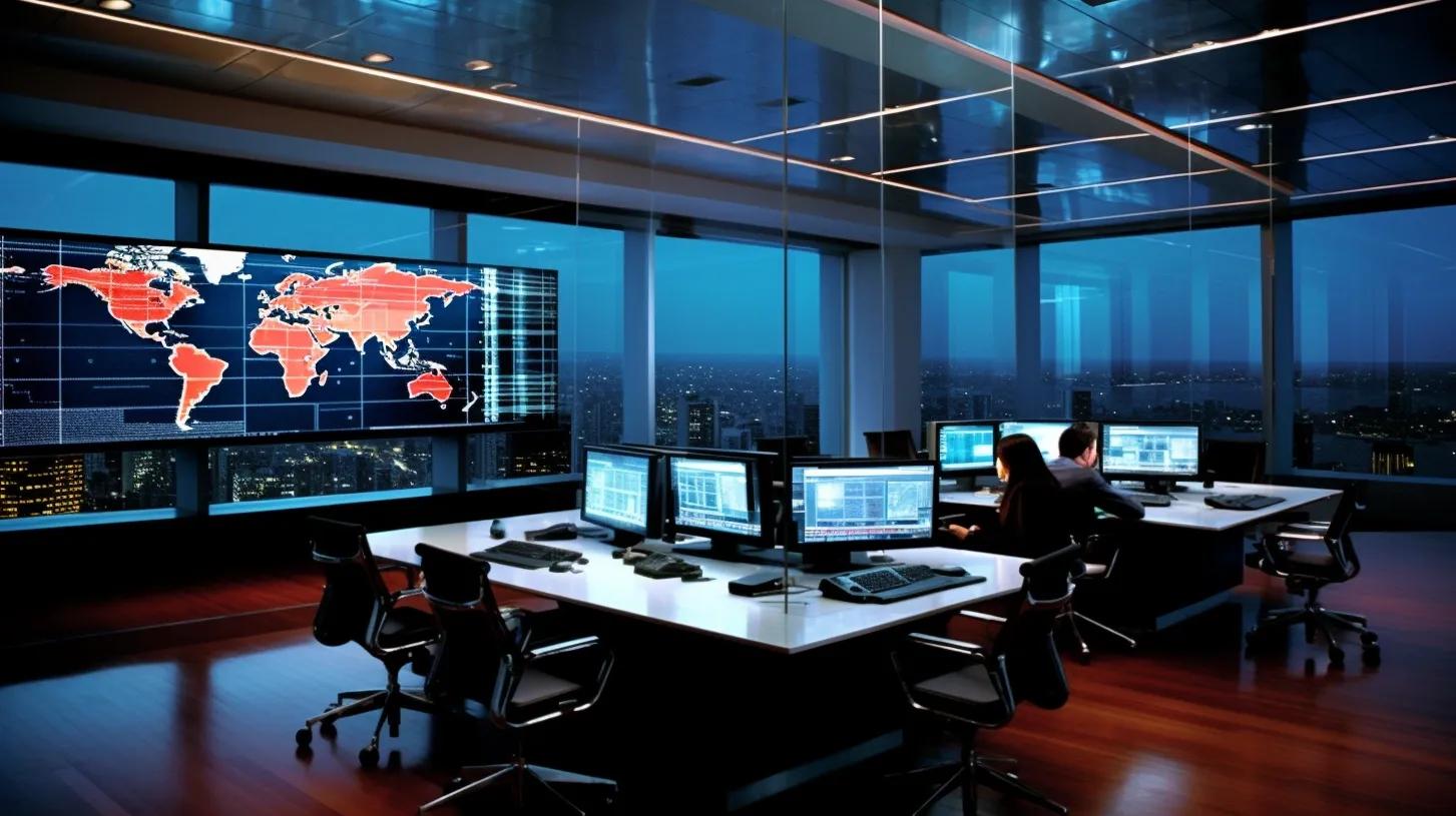 Executives analyzing real-time PNT data in modern global operations