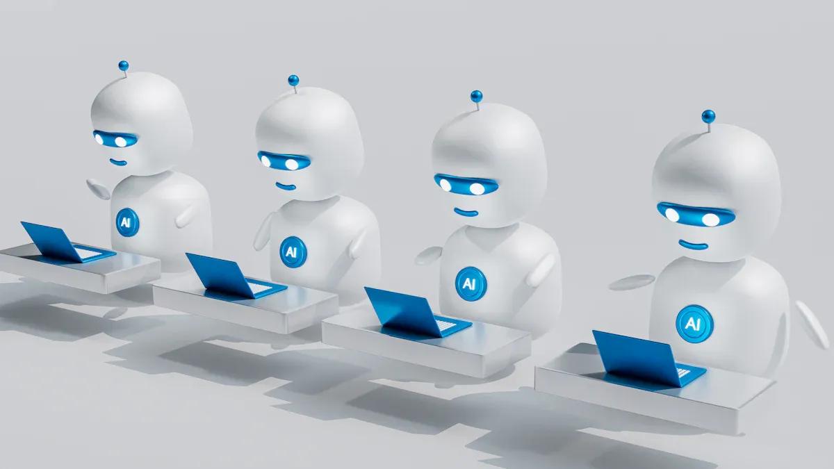AI Bots holding a Laptop