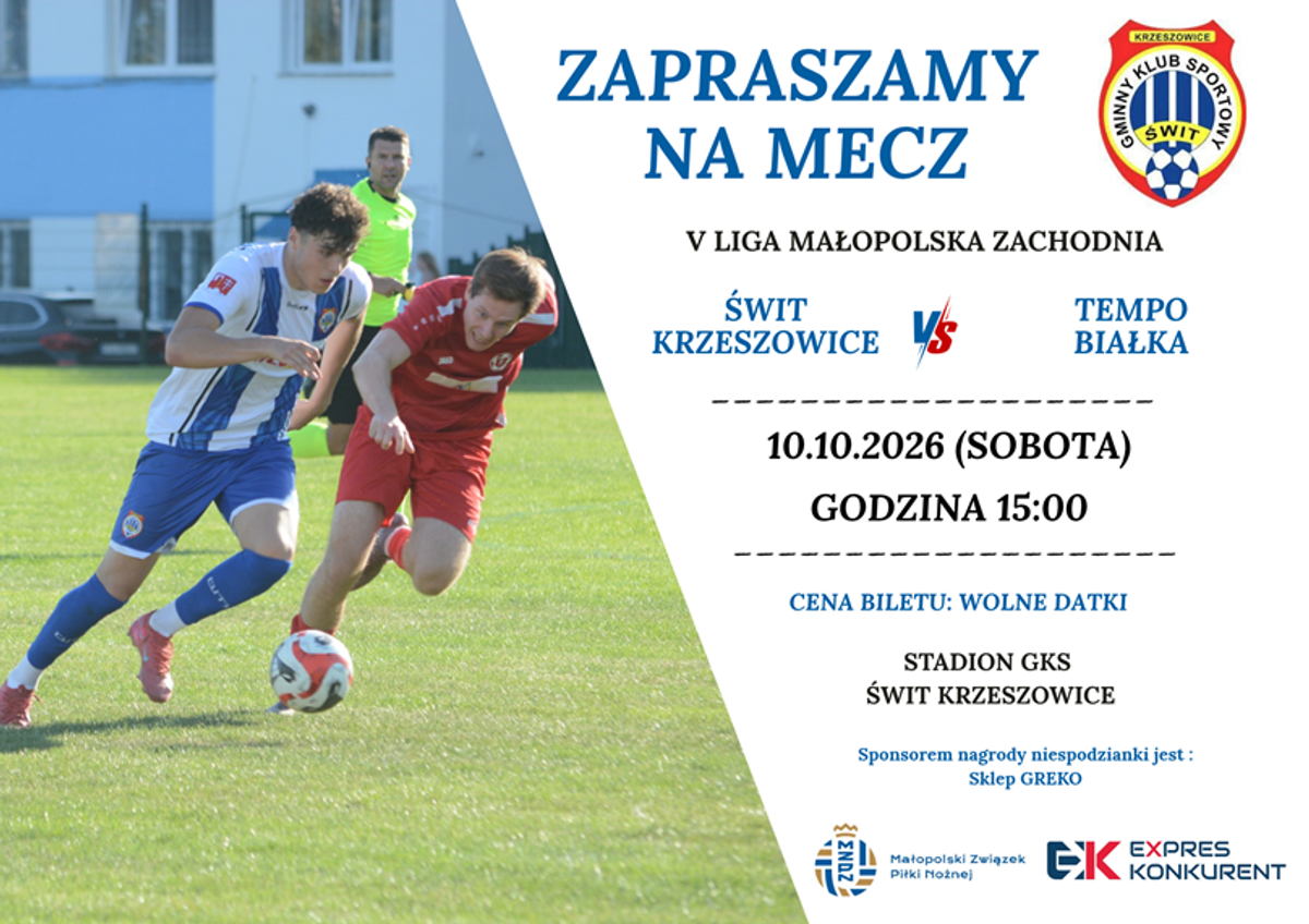 plakat Mecz Świt Krzeszowice – Tempo Białka