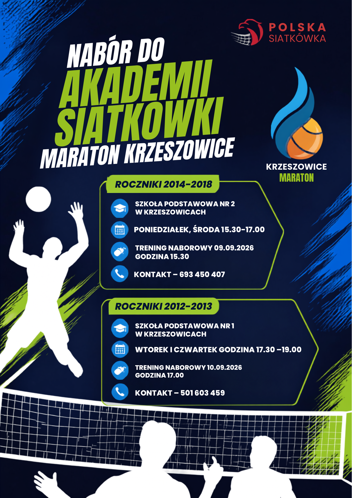 Plakat Nabór do Akademii Siatkówki Maraton Krzeszowice