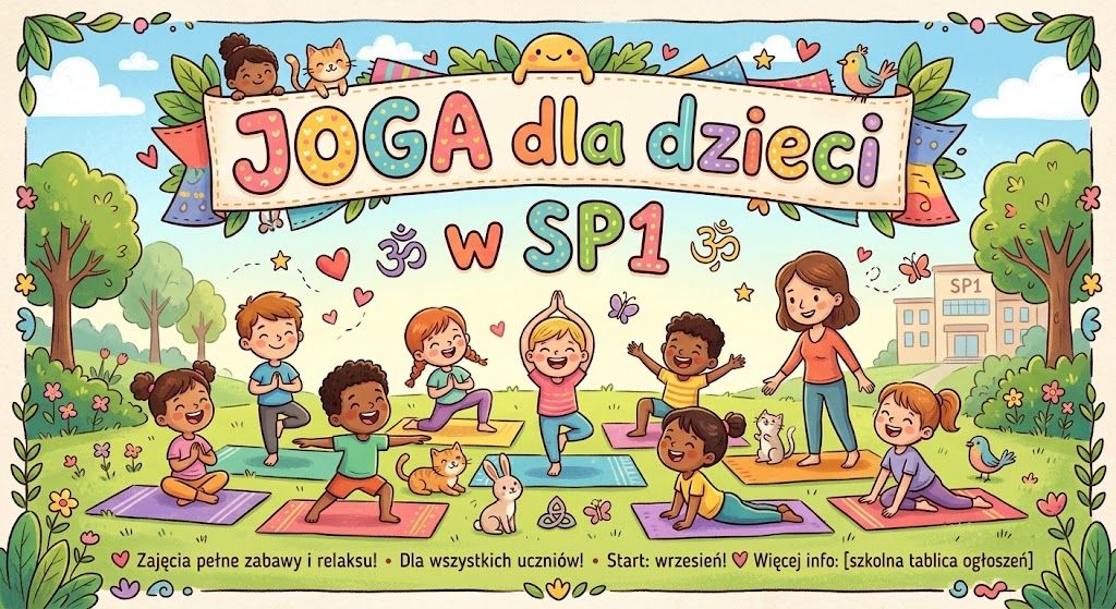 zadowolone dzieci na zajęciach jogi, drzewa