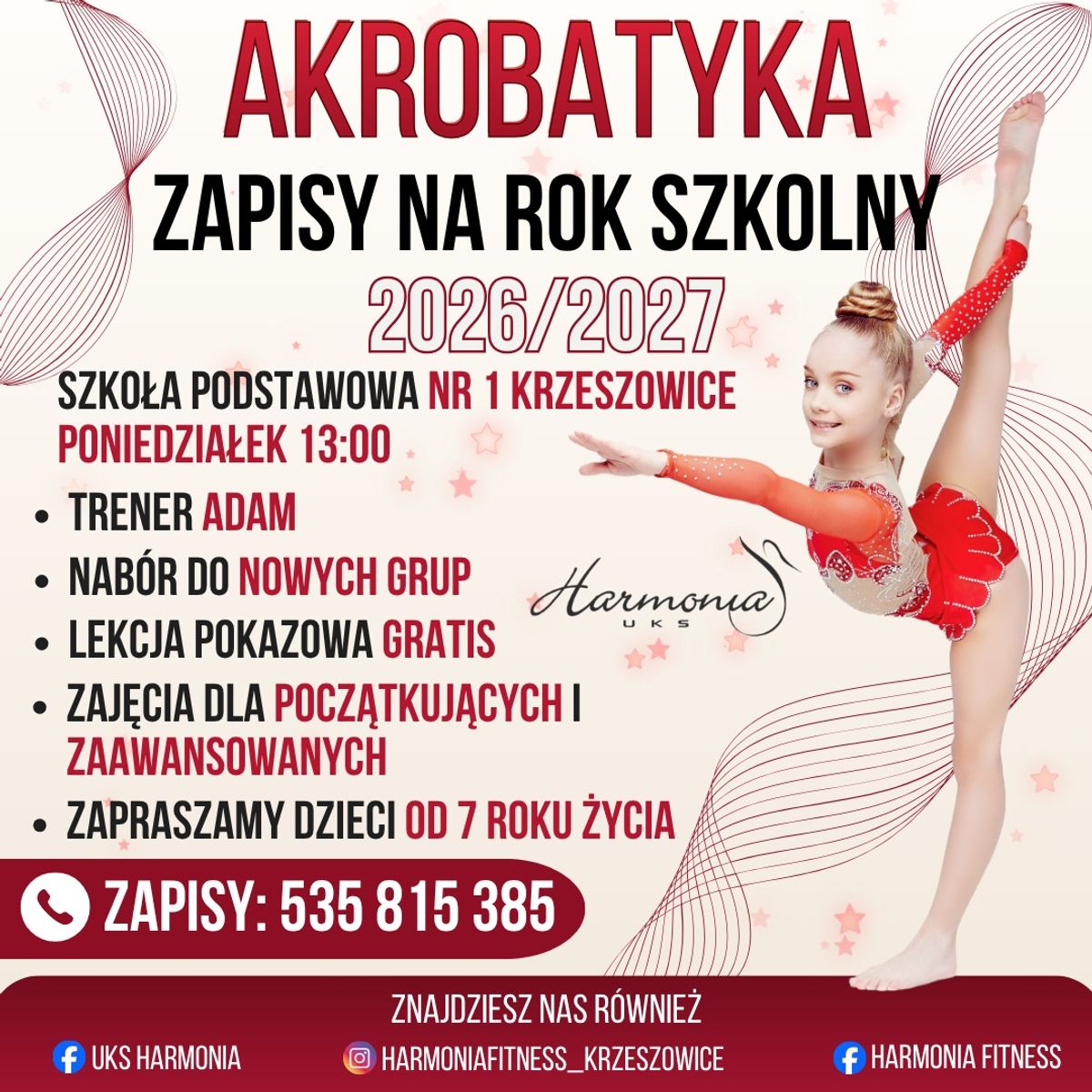 plakat UKS Harmonia zapisy na akrobatykę