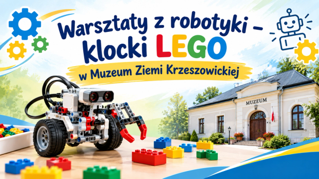 Muzeum, jeżdżący robot, rozsypane klocki 