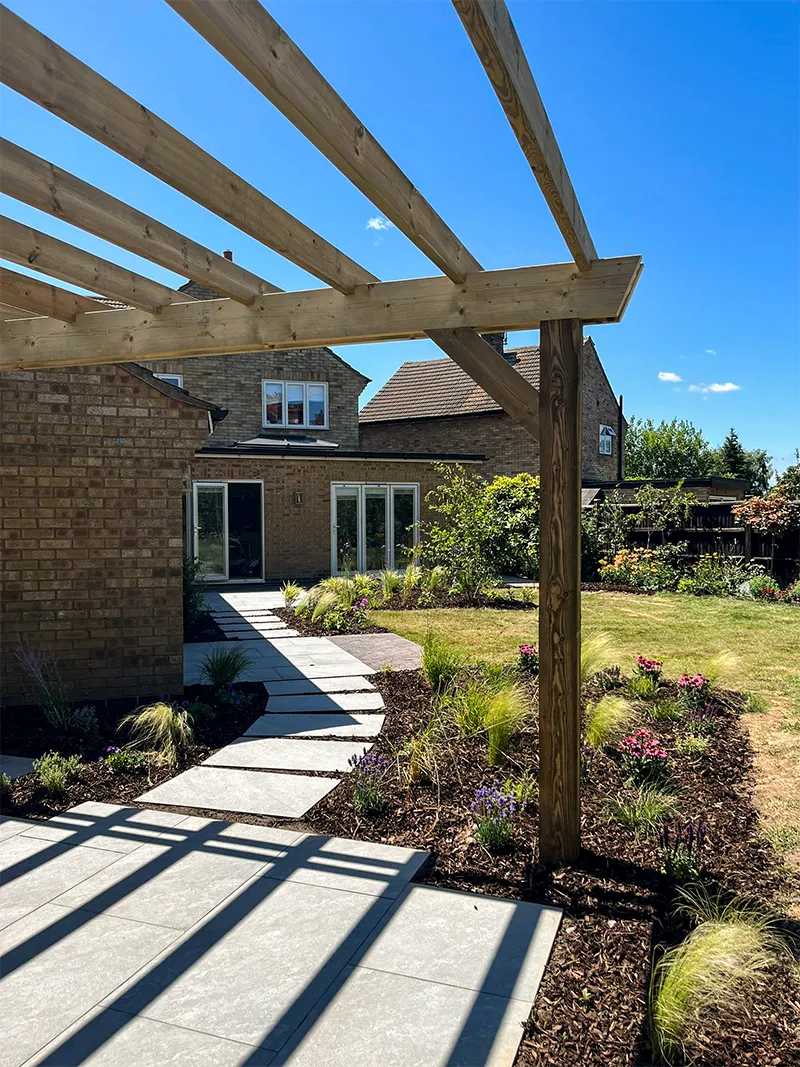 Patio, pathway and pergola
