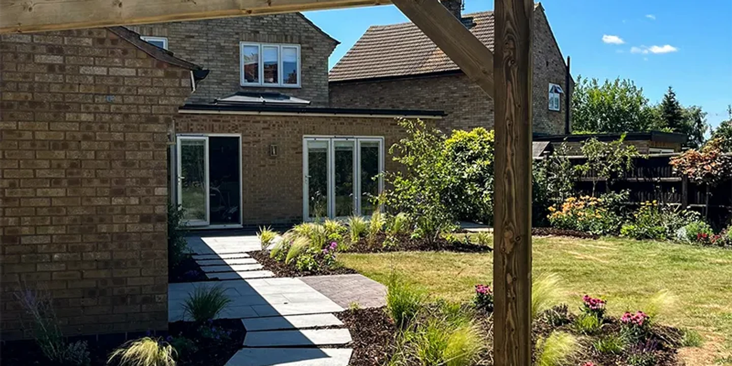 Patio, pathway and pergola