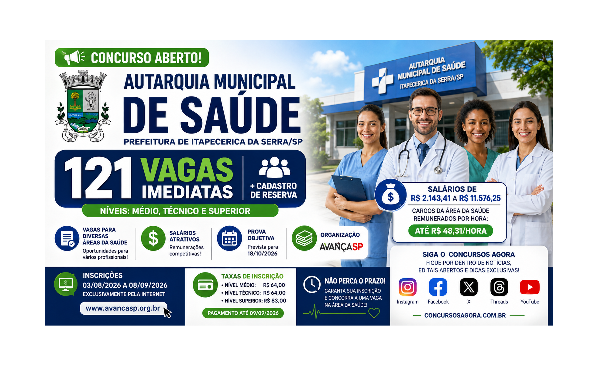Concurso AMS Itapecerica da Serra SP: 121 Vagas