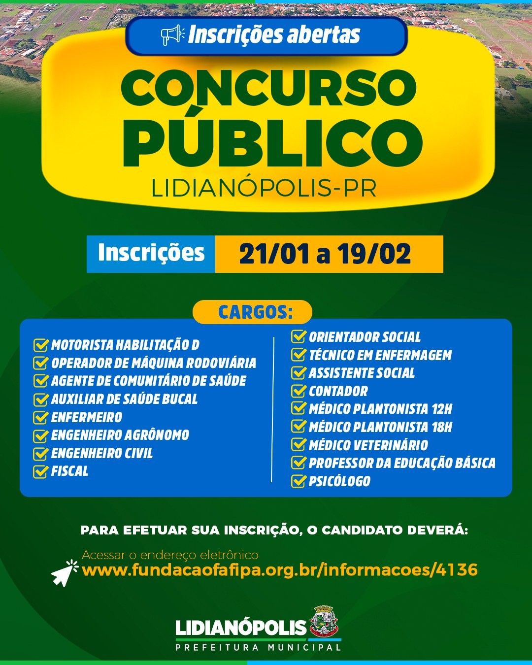 Foto ilustrativa para a notícia sobre o edital do Prefeitura de Lidianópolis abre inscrições para Concurso Público 2026 no município de Lidianópolis no estado de PR com organização da banca Fundação FAFIPA