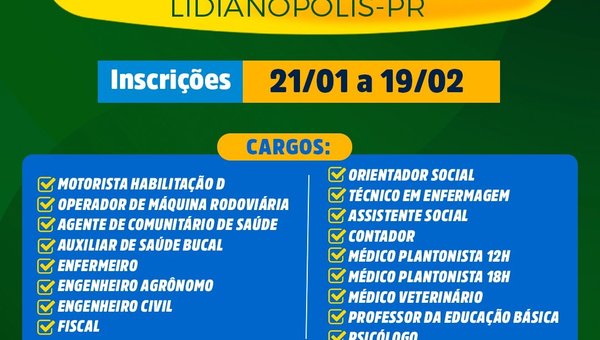 Foto ilustrativa para a notícia sobre o edital do Prefeitura de Lidianópolis abre inscrições para Concurso Público 2026 no município de Lidianópolis no estado de PR com organização da banca Fundação FAFIPA