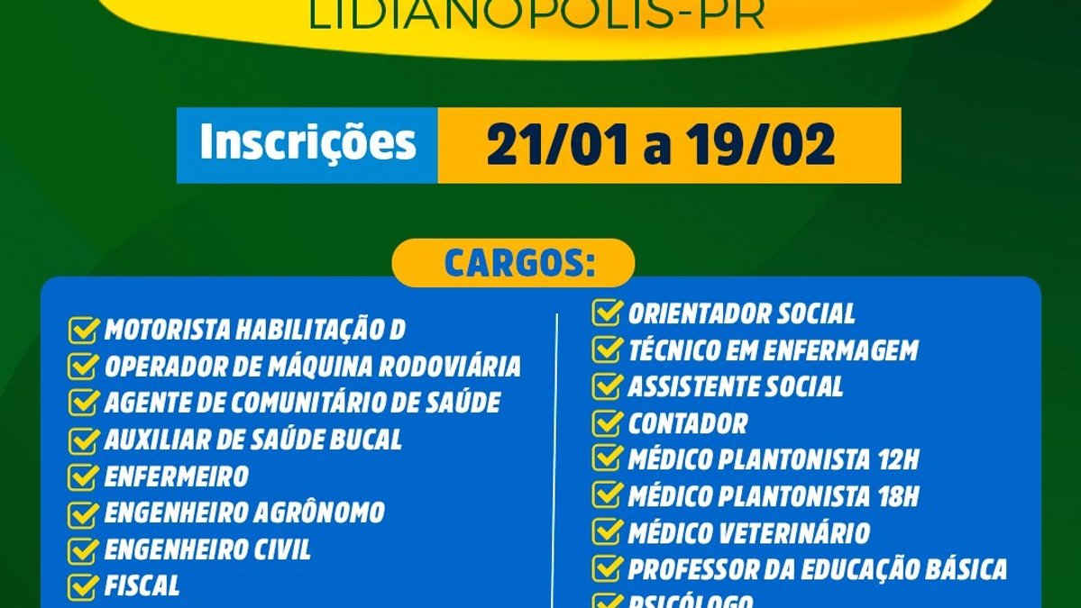 Foto ilustrativa para a notícia sobre o edital do Prefeitura de Lidianópolis abre inscrições para Concurso Público 2026 no município de Lidianópolis no estado de PR com organização da banca Fundação FAFIPA