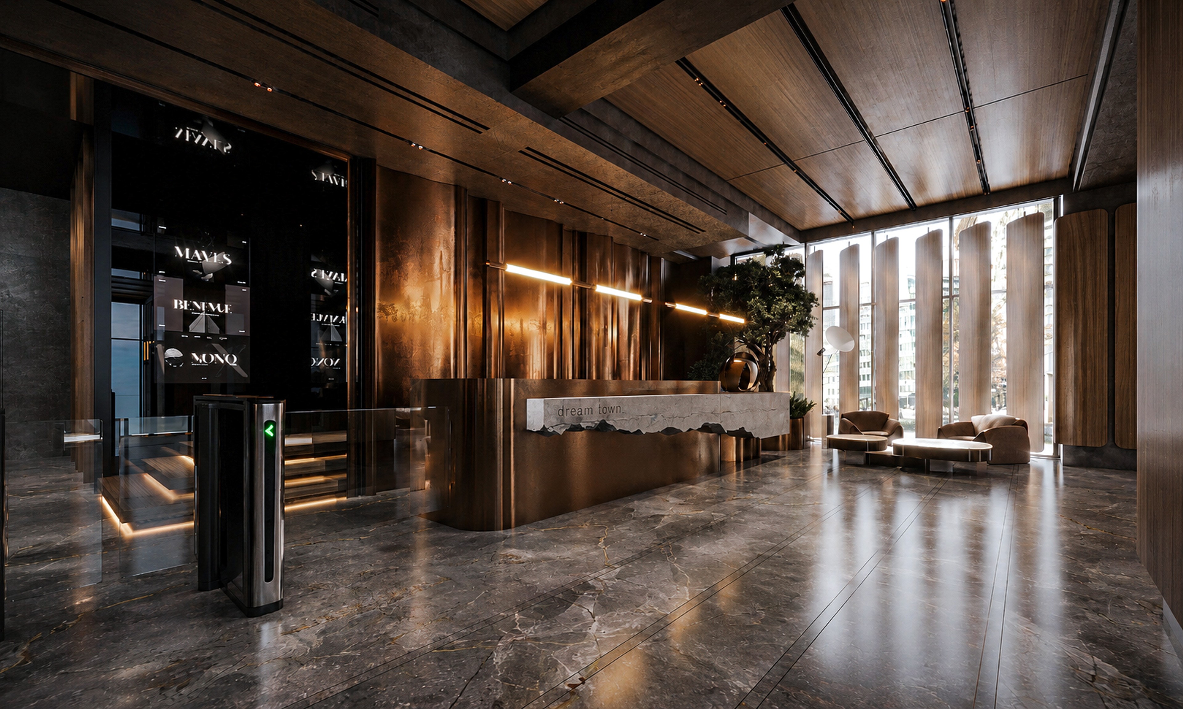 View of the lobby towards the elevator hall