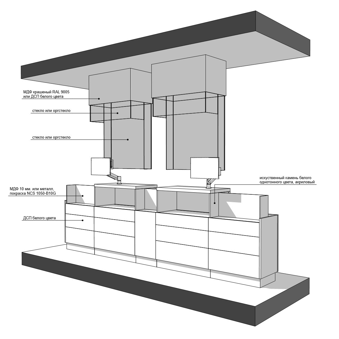 Pharmacy checkout design by Sokruta Design with individual pharmacist stations and glass protective screens