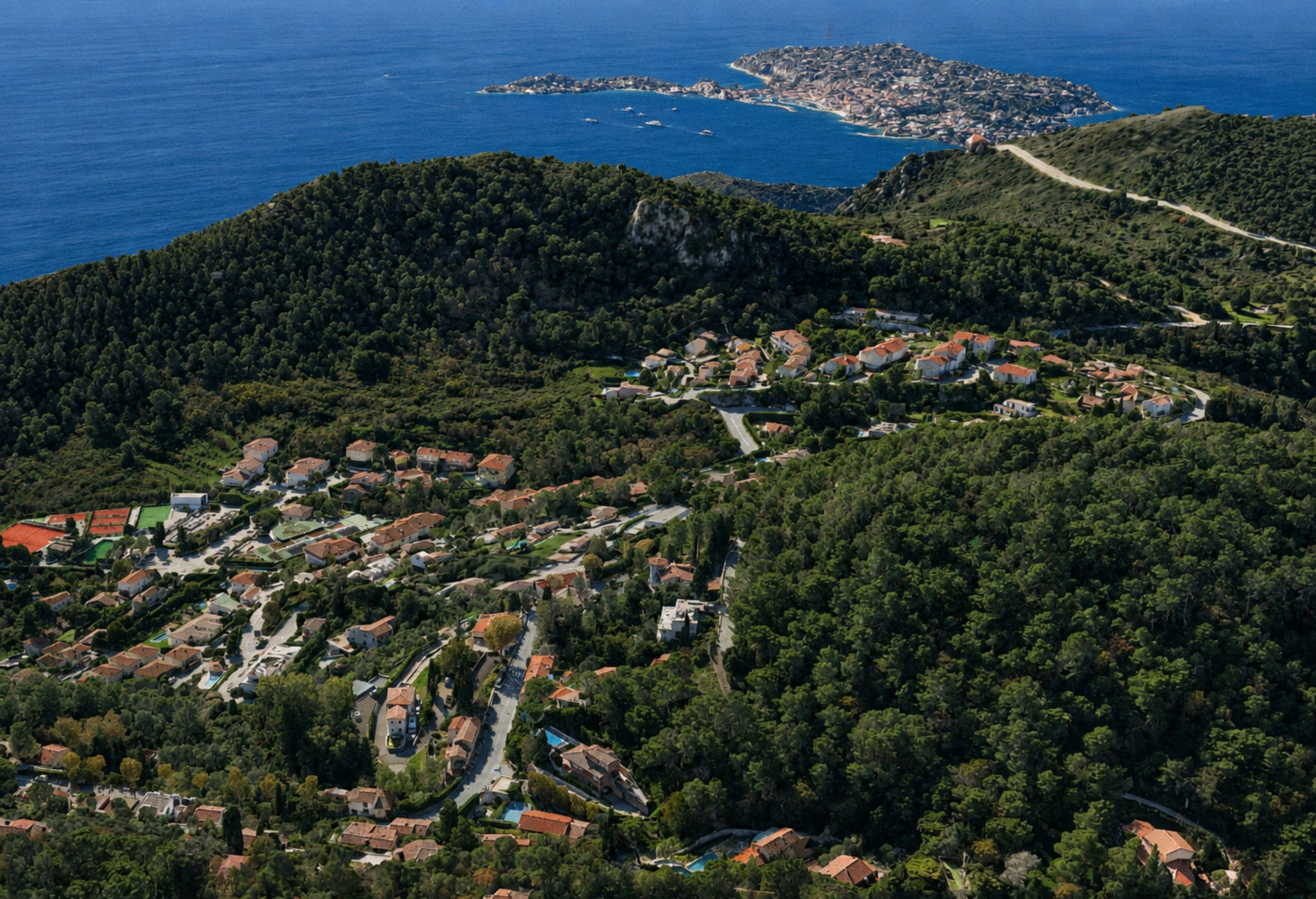 Panoramic view of the hilly French Riviera coastline — location of the villa project in France