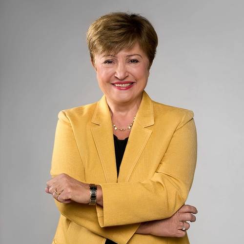 A photo of Kristalina Georgieva smiling wearing a yellow blazer