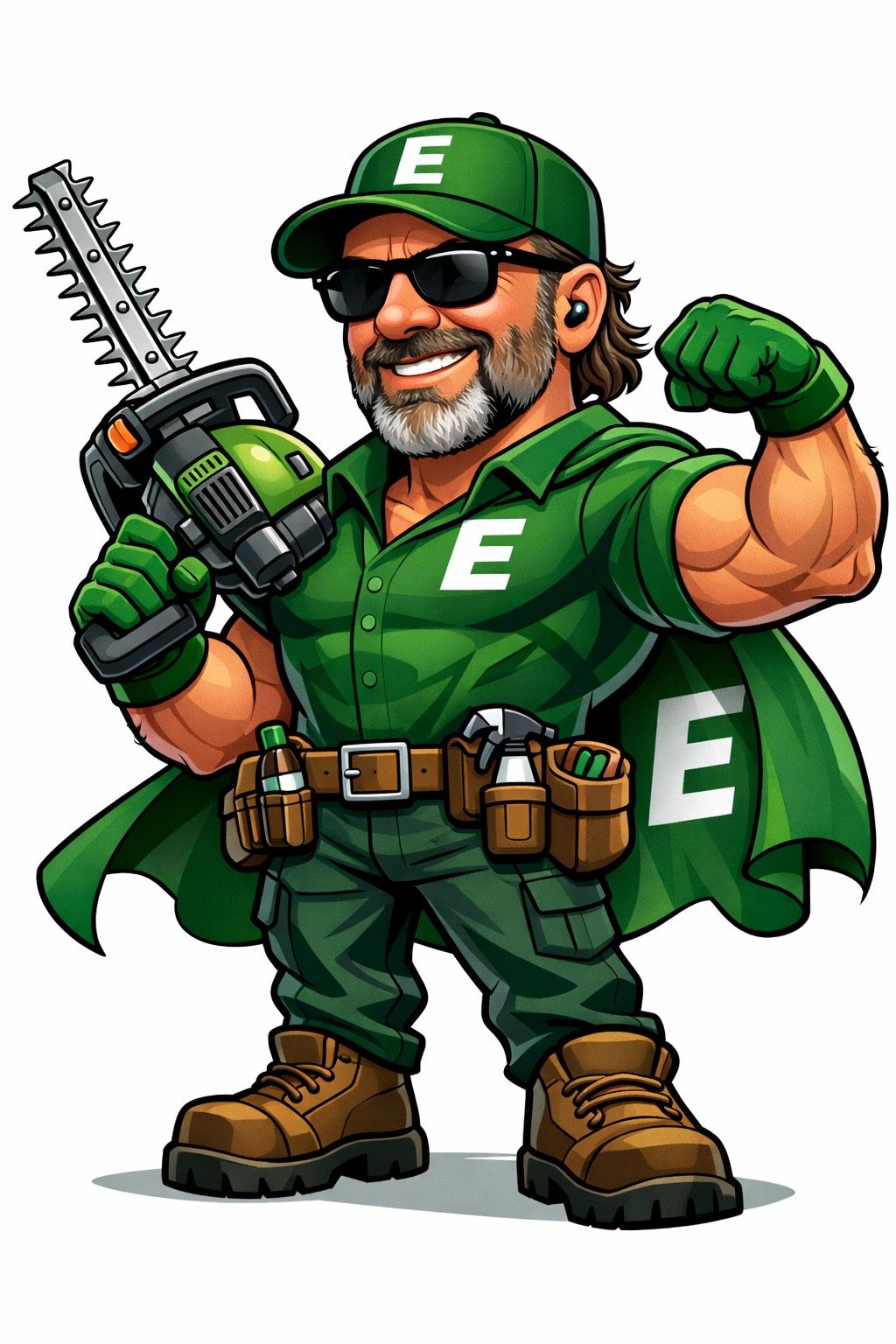 Evergreen technician with a hedge trimmer