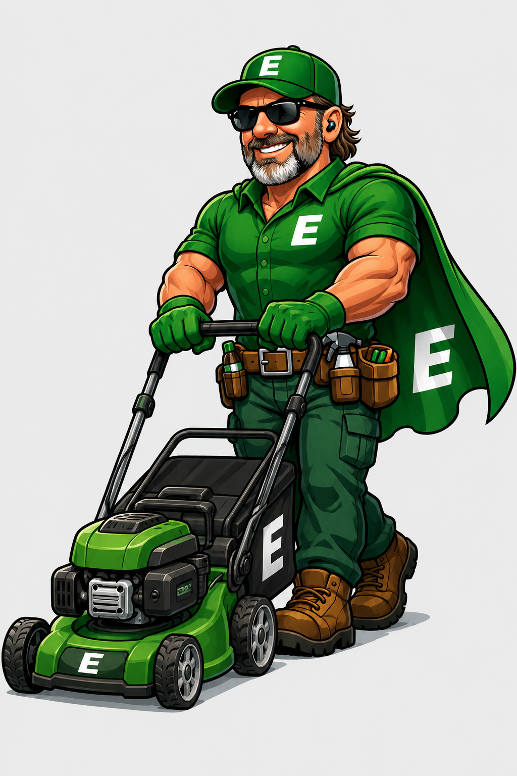 Evergreen technician mowing a lawn