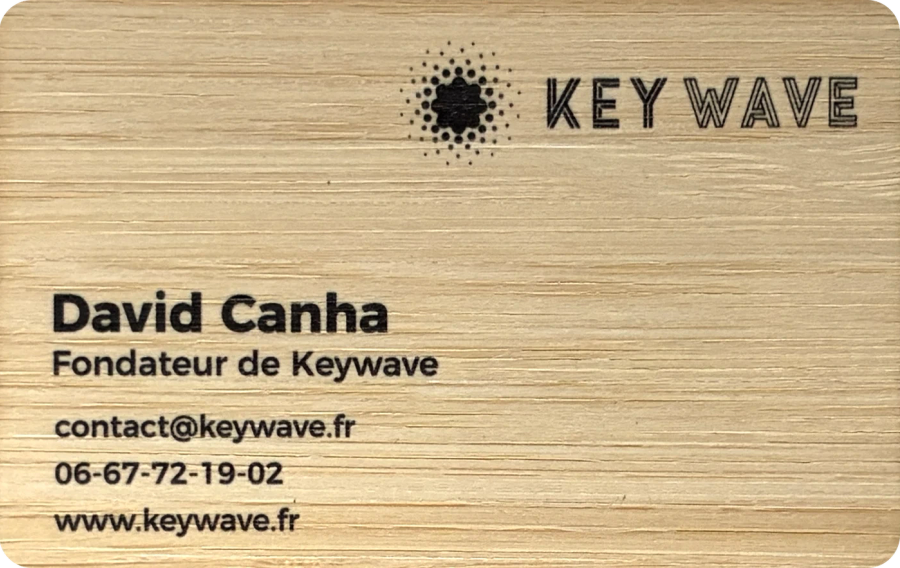 Carte de visite Keywave en bambou gravé : David Canha, fondateur