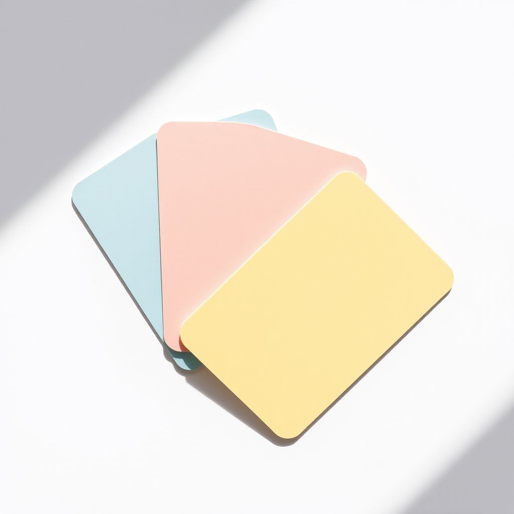 Visuel provisoire : Trois cartes pastel, bleu, rose et jaune, en éventail