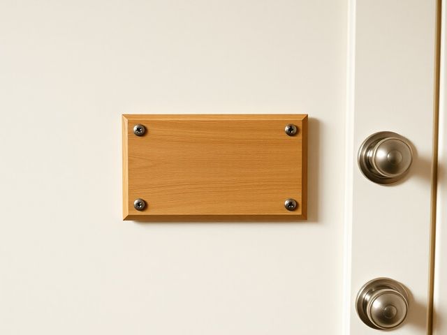 Visuel provisoire : Plaque en bois clair vissée sur une porte de chambre d'hôtel