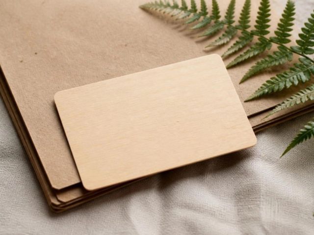 Visuel provisoire : Carte en bois clair posée sur du papier kraft, à côté d'une fougère