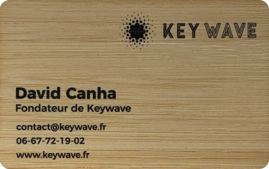 Carte de visite Keywave en bambou gravé : David Canha, fondateur